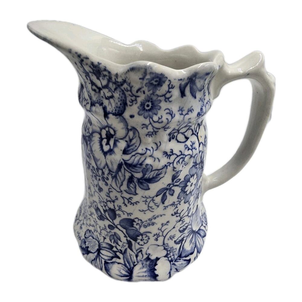 Vtg J Kent Fenton England Early 18th C Chintz 5" Pitcher Blue White‎ Floral